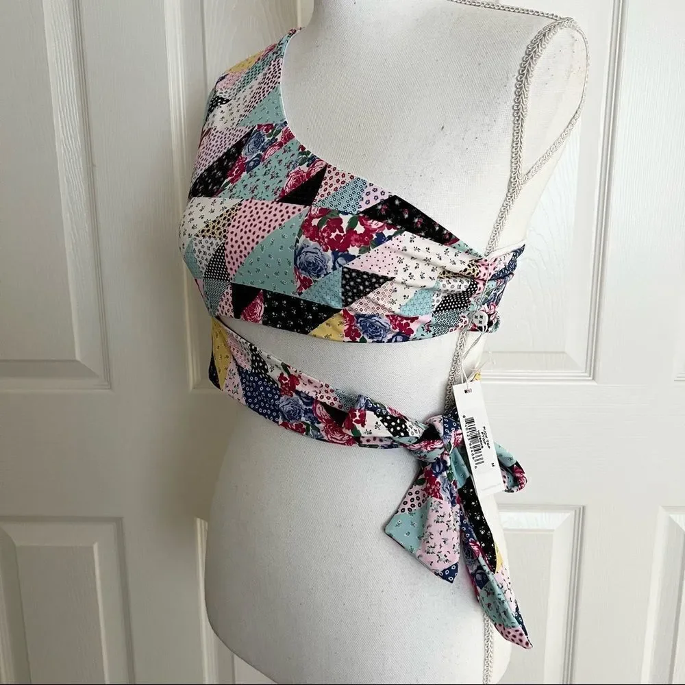 Frankies Bikinis Patchwork Halterneck Bikini Top and Puck Bikini Bottom Medium